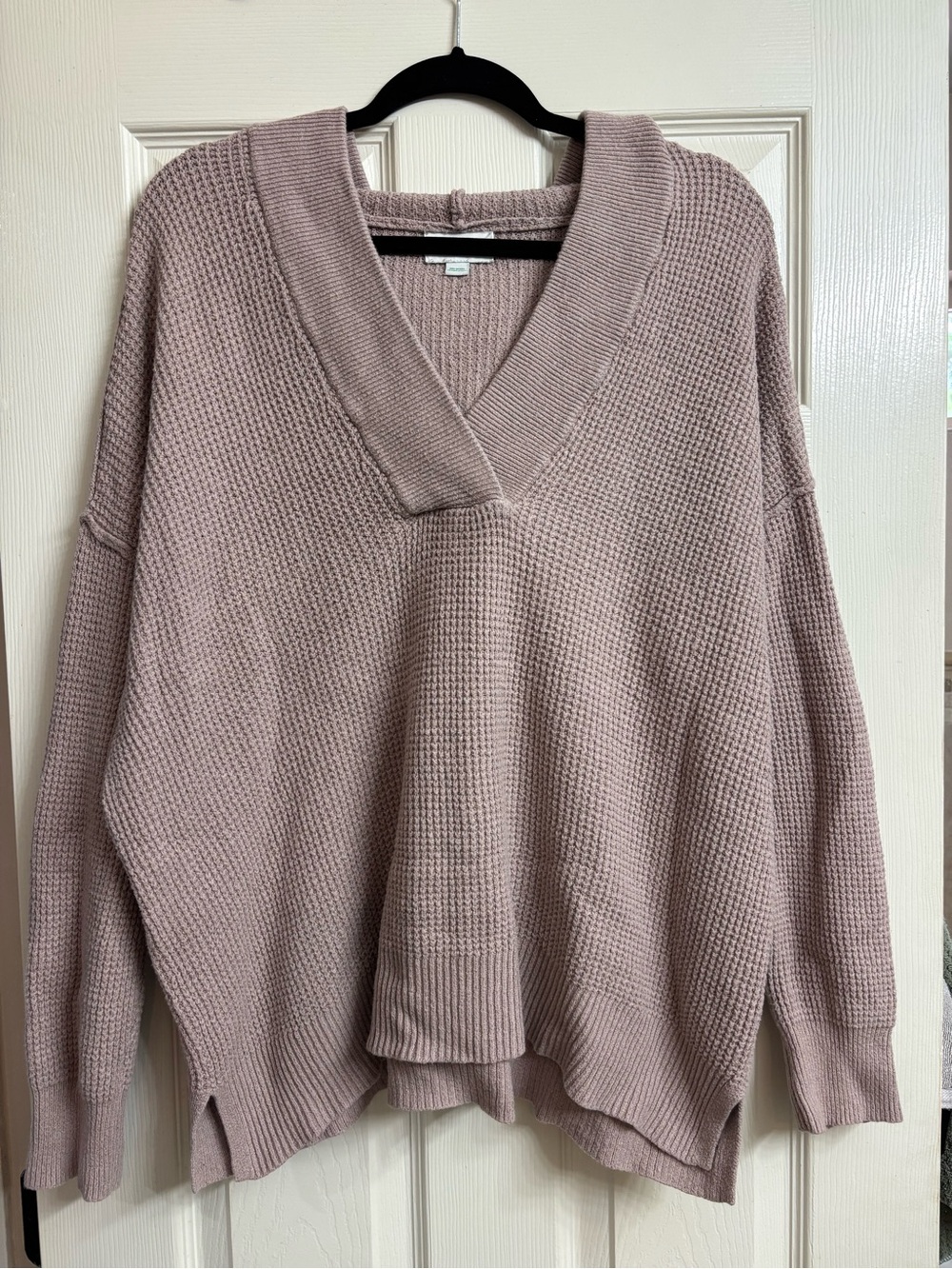 aerie V-Neck Hooded Waffle Knit Sweater